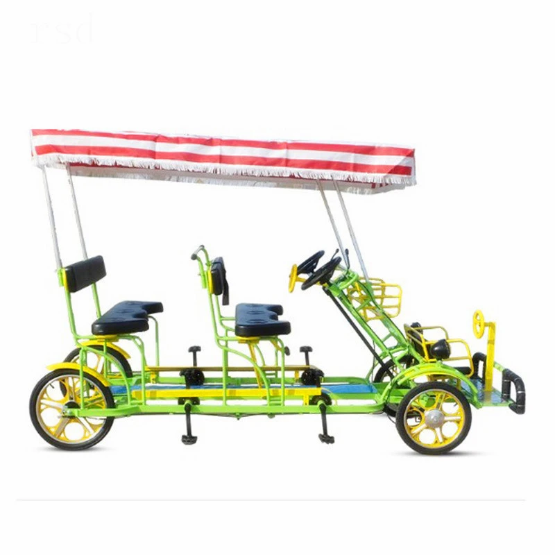 4 seats tandem bike/quadricycle for sightseeing /four wheel surrey bike/4 wheel adult bike with canopy hot sell