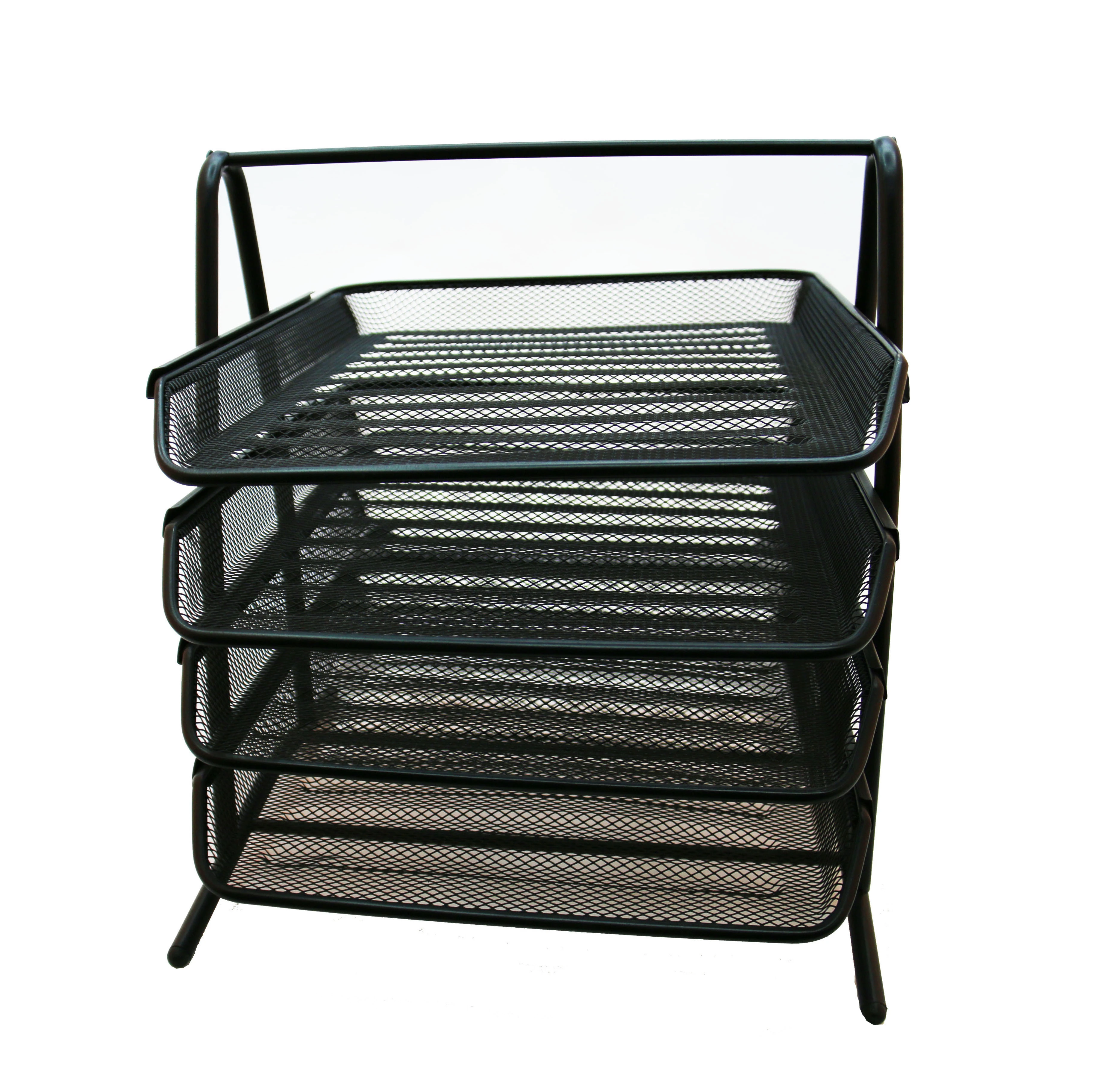 4-Tier Home Office Desk Organizer A4 Paper Document File Tray Book Shelf Portable Metal Wire Mesh Storage Holder