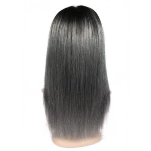 4*4 Lace Frontal Closure Wig Indian Straight 1B/Grey  Human Hair Wig