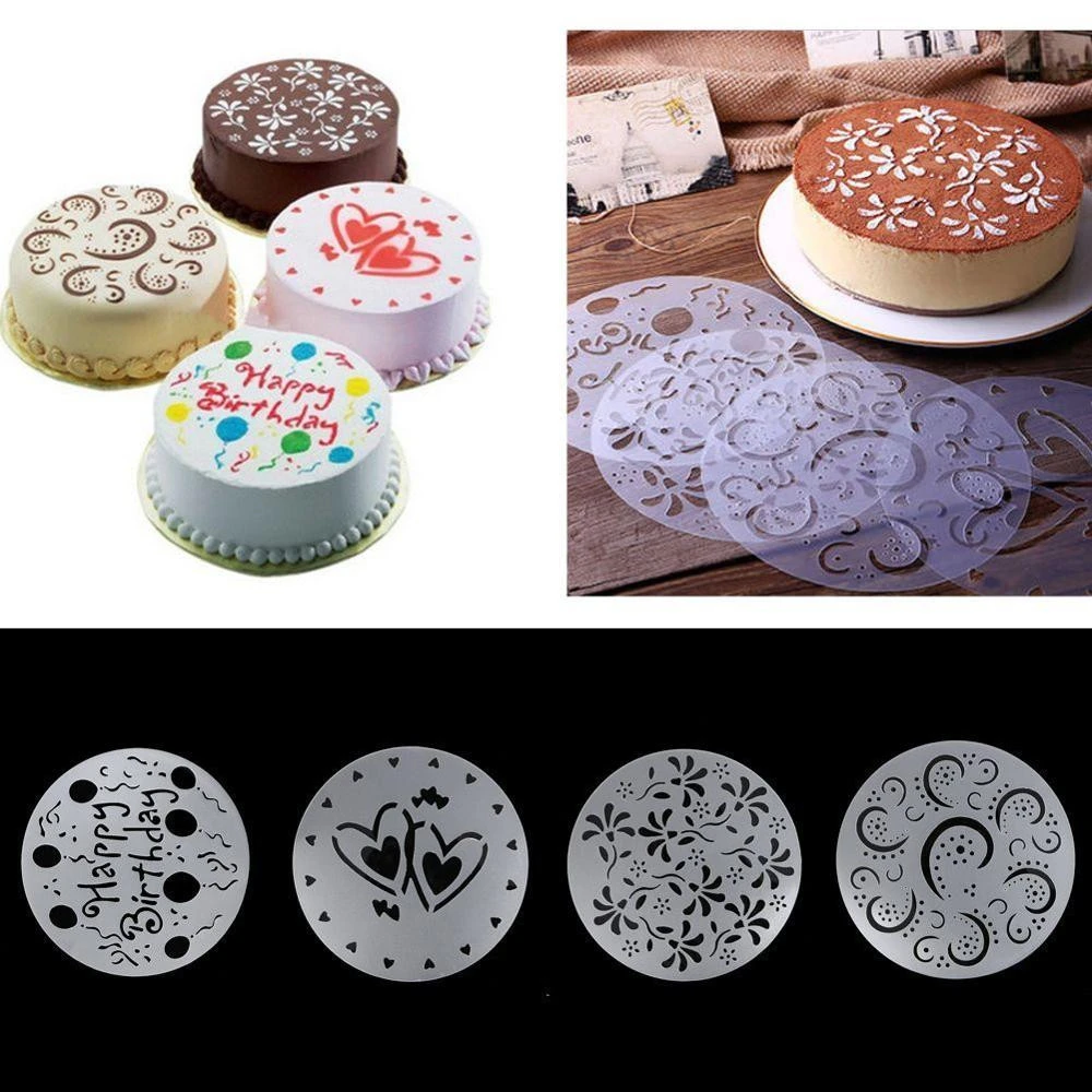 4pcs cake biscuit stencil bakery tool fondant mold Bakeware Baking Template Birthday Spiral Decoration