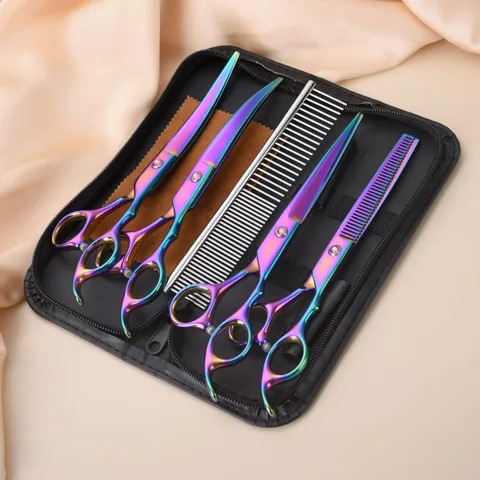 7.0 inch Stainless Steel  Curved Pet Scissors Set Curved Professional Pet Grooming Scissors For Dog Cat Colors