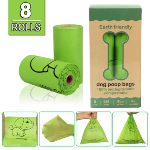 8rolls/box Dog Poop Bag, Home Compostable Pet Waste Bags, Vegetable-Based Eco-Friendly, Unscented, Compostable, Biodegradable