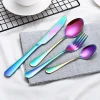 Amazon hot selling 4pcs rose gold purple navy blue black stainless steel tableware dining set silverware cutlery flatware sets