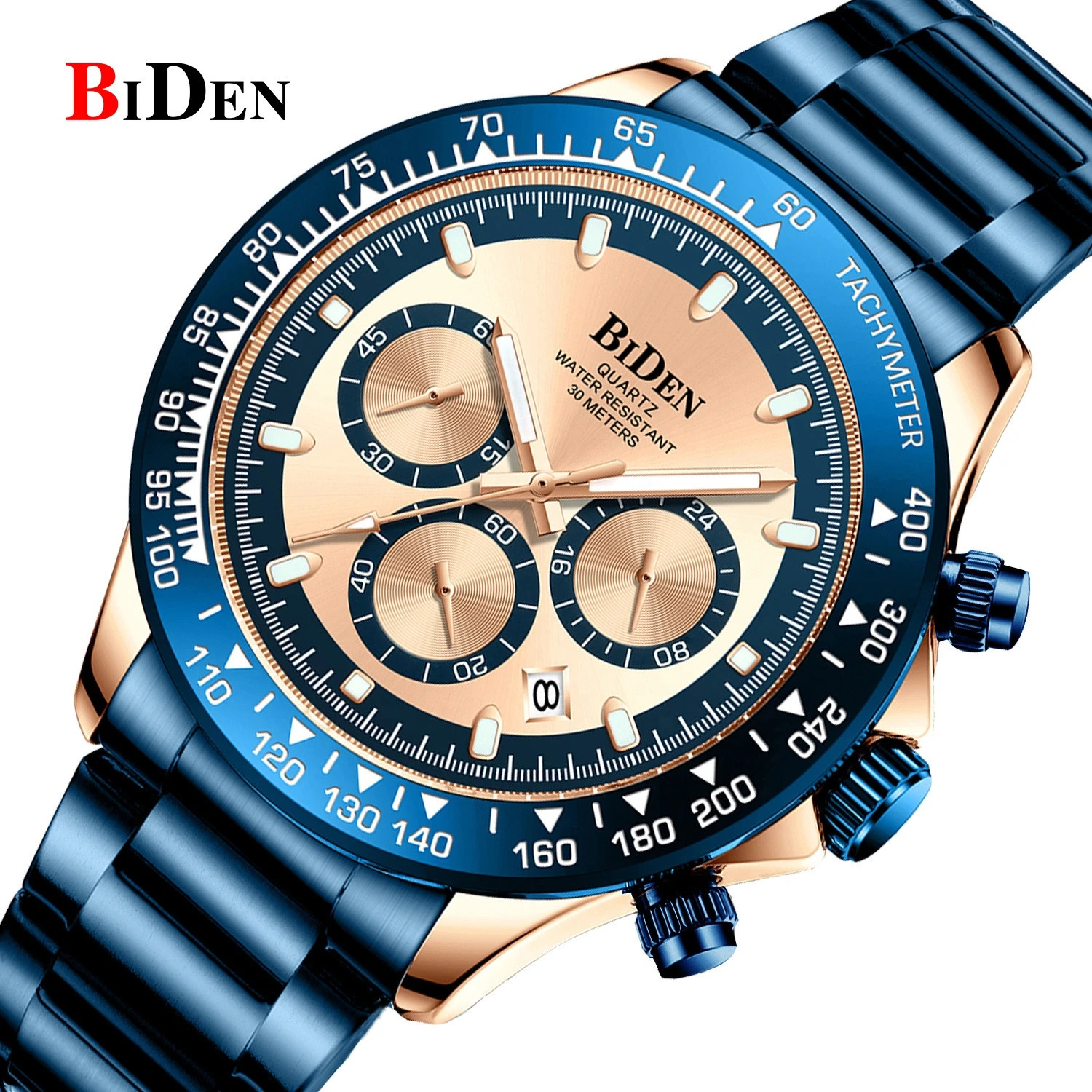 Amazon hot selling men luxury rolexwatches 50m waterproof stainless steel chronograph custom writ watches