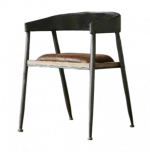 Antique retro industrial metal frame wooden seat chairs armrest dining chairs