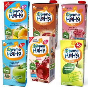 Assorted baby fruit juices, compotes, jelly "Frutonyanya"