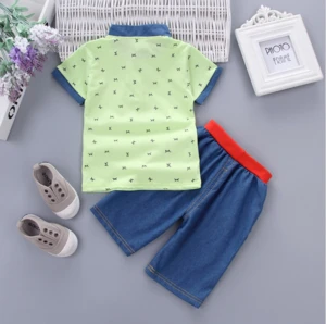 baby summer newborn children clothing letter sets short sleeve shirts + jeans cool denim shorts suit for boy