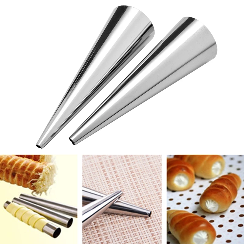 Baking Cones Stainless Steel Spiral Croissant Tubes Horn Bread Pastry making Cake Mold Supplies