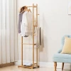 Bamboo Garment Coat Clothes Hanging Heavy Duty Rack with top Shelf