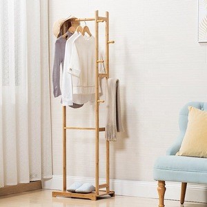 Bamboo Garment Coat Clothes Hanging Heavy Duty Rack with top Shelf