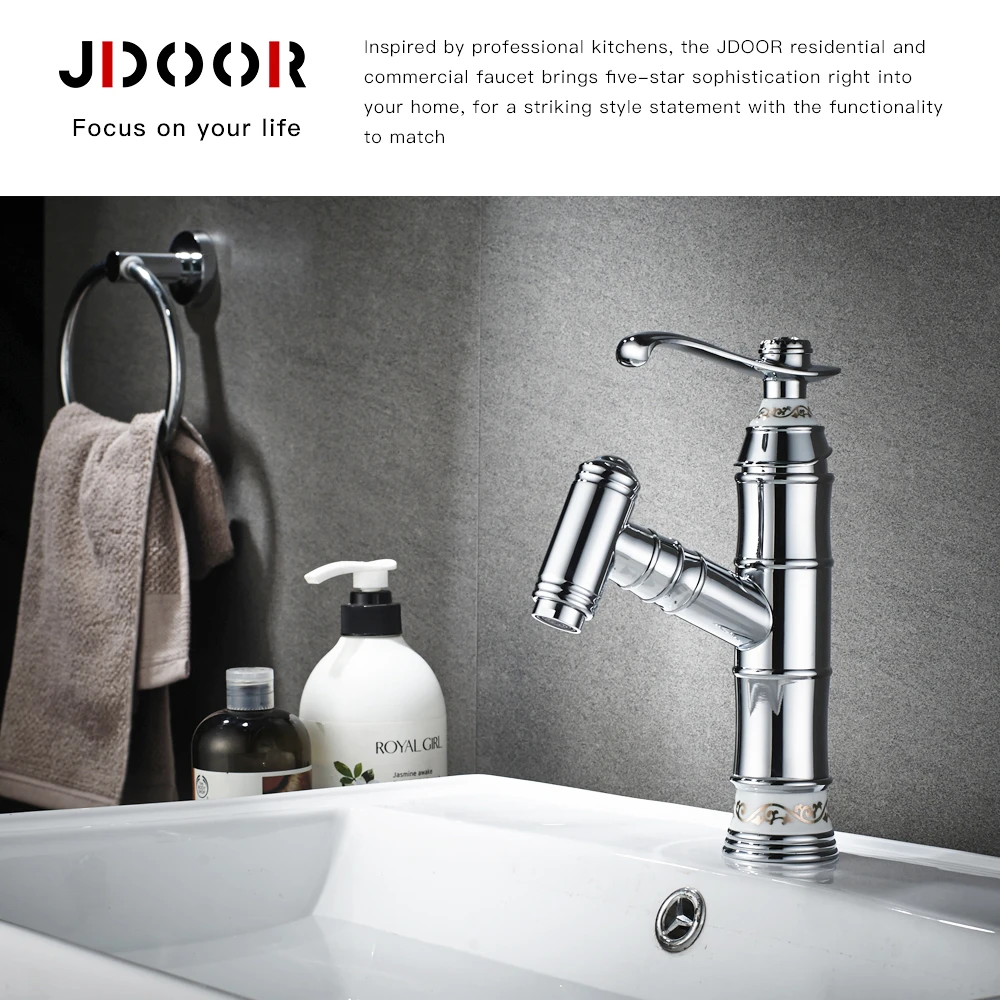 Bamboo joint unique design chrome single handle single hole pull out hot and cold water mixer deck mounted water tap