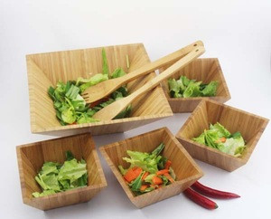 Bamboo square bowl set wooden salad bowl
