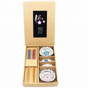 bamboo sushi gift set, chopsticks with ceramic sauce plate