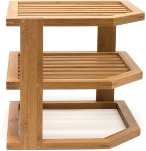 Bamboo Wood 3-Tier Corner Kitchen Storage Shelf, 10&quot; x 10&quot; x 9-1/2&quot;