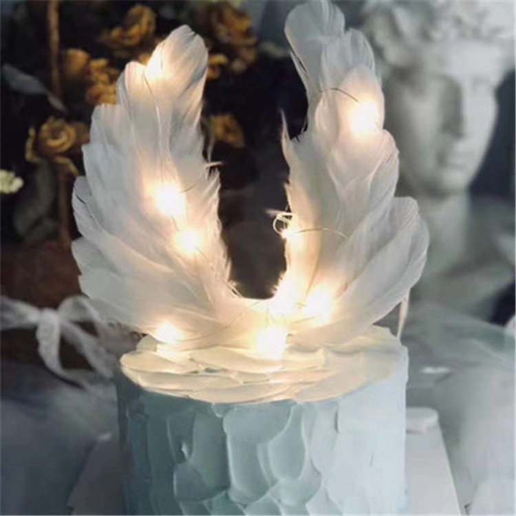Beautiful Angel Wings  Candle Lights Wedding Bride and Groom Birthday Cake Topper Party Decoration Figurine