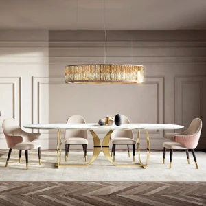Best seller Modern Luxury Dining Room Furniture Hot Sale Marble Top metal base Dining Table set for dinning room