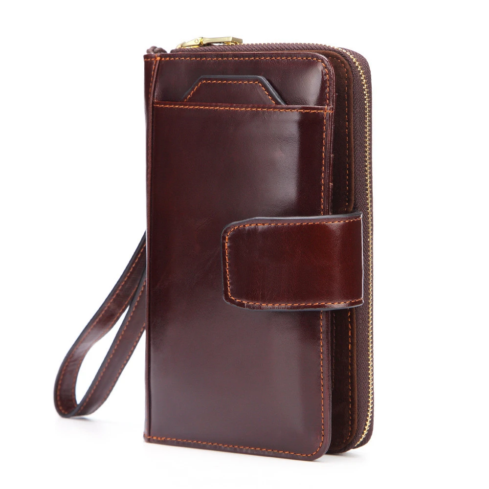 Big Capacity Vintage Handmade Genuine Leather Men Cellphone Wallet