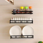 Biumart Wholesale Wall Hanging Storage Rack Dish Rack,Stainless Steel Storage Frame Kitchen Office Storage Black