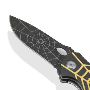Black Coated Blade with spider pattern on handle Folding Pocket Knife