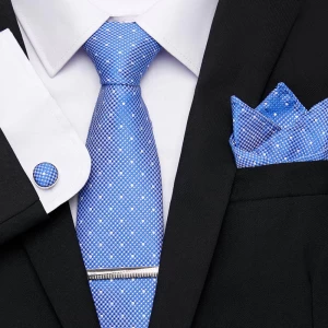Blue Tie Set For Fashion Men  Necktie Jacquard Woven Tie For Wedding in gift box