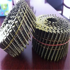 Cap wire welded coil nails, screw shank, yellow coating for sale