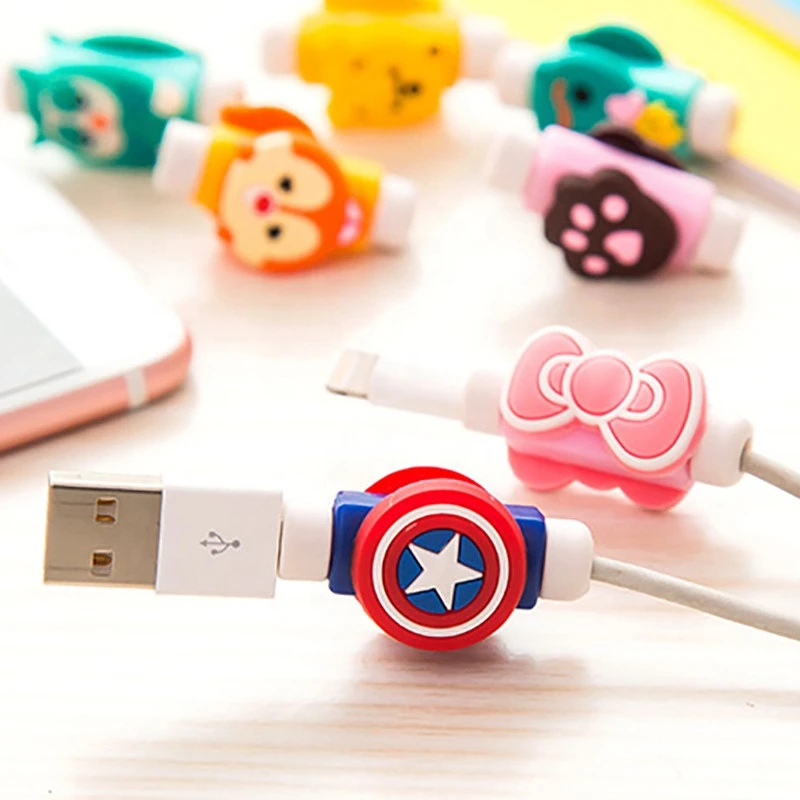 Cartoon data line protector earphone Mobile Phone Accessories Practical USB cable protector and cable winder sets for iphone
