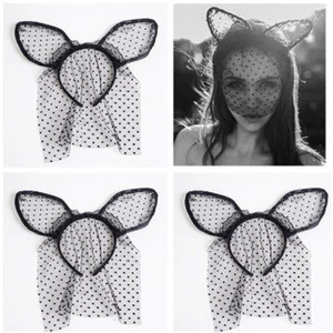 Charming Party Cat Headband Lace Little Cat Ear Hair Band Veil Halloween Jewelry