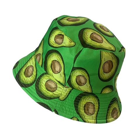 Cheap Cotton Fruits Pattern High Quality Double Side Reversible Printed Green Bucket Hats Fishmen Hats