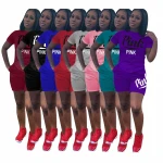 Clothes Women Fashion 2021 Summer Short Sleeves PINK printed shirt and pants Set 8 colors