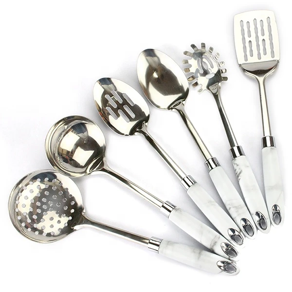 Cooking Utensil Set 6 Piece Stainless Steel Kitchen Tools Set Slotted Tuner, Ladle, Skimmer, Serving