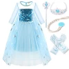 Cosplay Costume For Little Girls Frozen 2 Elsa Queen Princess Sequin Mesh Dress Up With Princess Accessories
