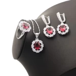 Costume Jewelry  Luxury Zircon Necklace Ring Earring Ring Necklace Women White Gold Plated Jewelry Sets