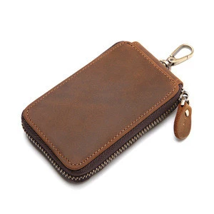 Crazy Horse Genuine Leather Key Wallet Mens Key Holder 6 HookS with 1 Car Key Fob Holder Key Case Leather