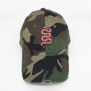 Custom 3d embroidery camo distressed brim baseball cap
