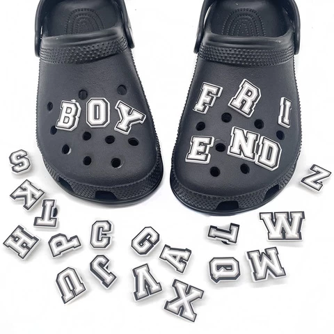Custom Designer Popular 26 Alphabet Letters LOGO Clog Shoe Buckles PVC Clog Charms Luxury Croc Charms