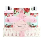Custom Logo Pink Rose Natural  Bath and Body Gift Set with Basket for Girls