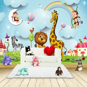 Custom Mural 3D Cartoon Animal Photo Wallpaper Boys Girls Children Room Bedroom Background Wall Painting Wallpaper For Kids Room