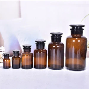 custom wholesale 50ml 100ml 250ml brown chemical laboratory wide mouth reagent bottle with cork