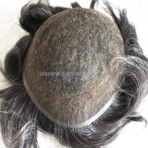 Customized 8"x6" human indian hair toupee grey hair mens toupee