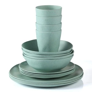 Customized green 16pcs melamine dinnerware bamboo tableware set