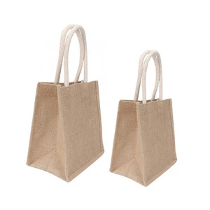 Customized logo printed natural color burlap plain eco friendly reusable jute shopping bag