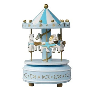Customized Xmas Carrossel decorative Kid musical toy gift Wind up Round Plastic and wooden Merry go carousel music box