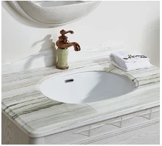 D-finess antique style oak wood bathroom furniture ceramic single sink bathroom cabinet jade marble bathroom cabinet H608-1
