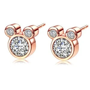 Dazzling Mickey Stud Earrings For Women pink Zircon/ clear zircon Brincos Jewelry Bijoux