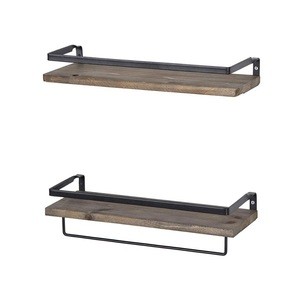 Decorative fashion Set of 2 layer Brown Floating Shelves Wall Mounted Storage Shelves for Kitchen, Bathroom
