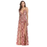 deep v neck spaghetti strap women split  maxi sequin party evening dress long