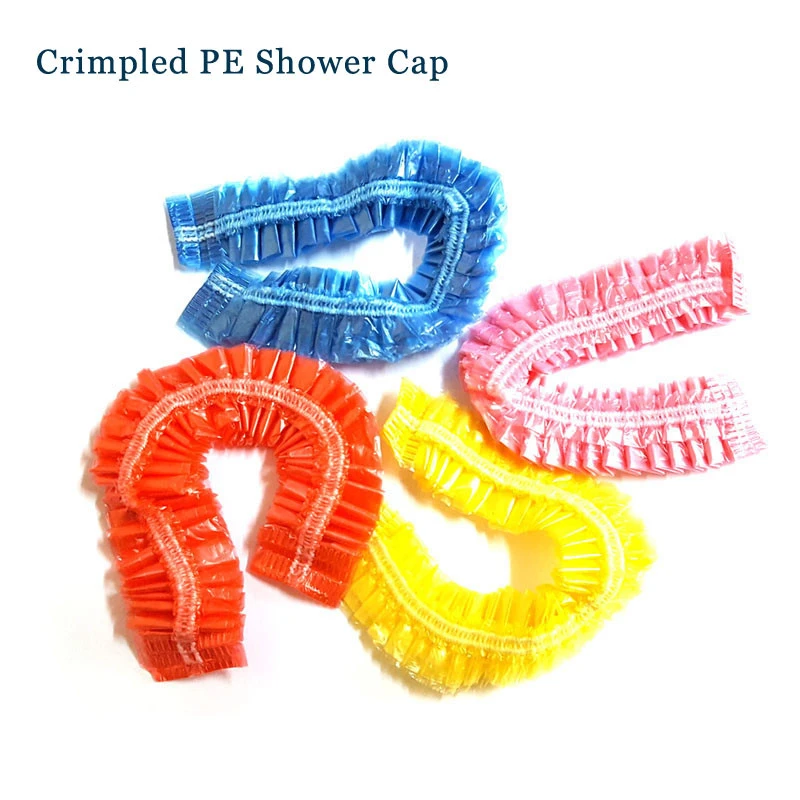 Disposable Crimpled PE Shower Cap for Hair Dye Tint Perm Use
