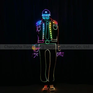 DMX512 flash light tron dance led robot costume, not el wire but luminous fiber optic costume