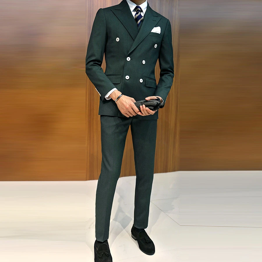 Double Breasted Business Suit Groom Tuxedos Slim Fit for Men Wedding Suit 3 Pcs (Jacket+Vest+Pants ) Blazer Men Suit