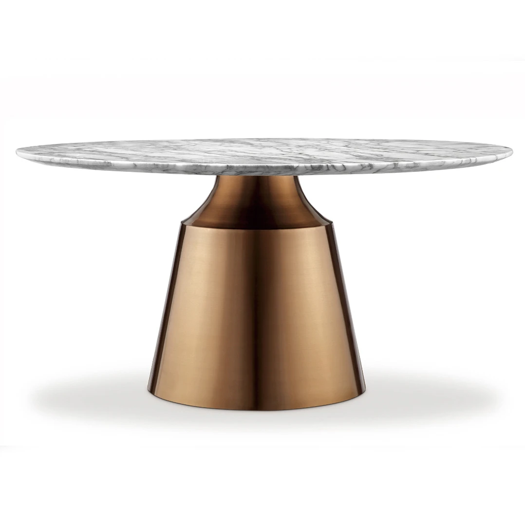 DT9803 Luxury modern big round ocean storm marble top dining table with rose gold brushed stainless steel base